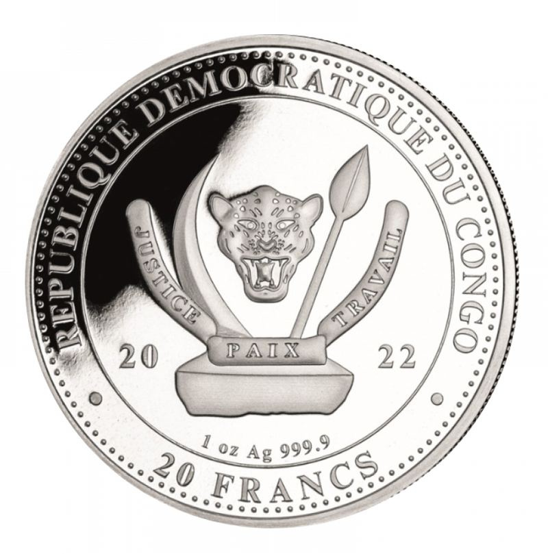 Медведь, серия "Дикая природа" - Конго, 20 франков, 2022 год фото 2