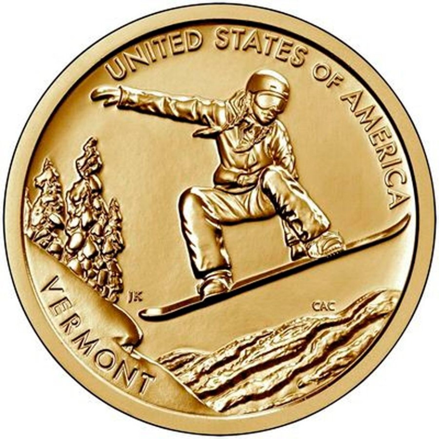 Американские инновации - Сноуборд, штат Вермонт - 2022 год, 1 доллар фото 1