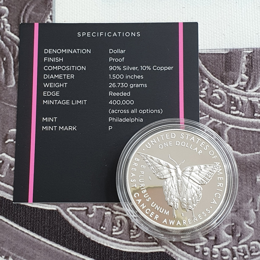 Осведомленность о раке молочной железы - США, 1 доллар, 2018 год. PROOF фото 4