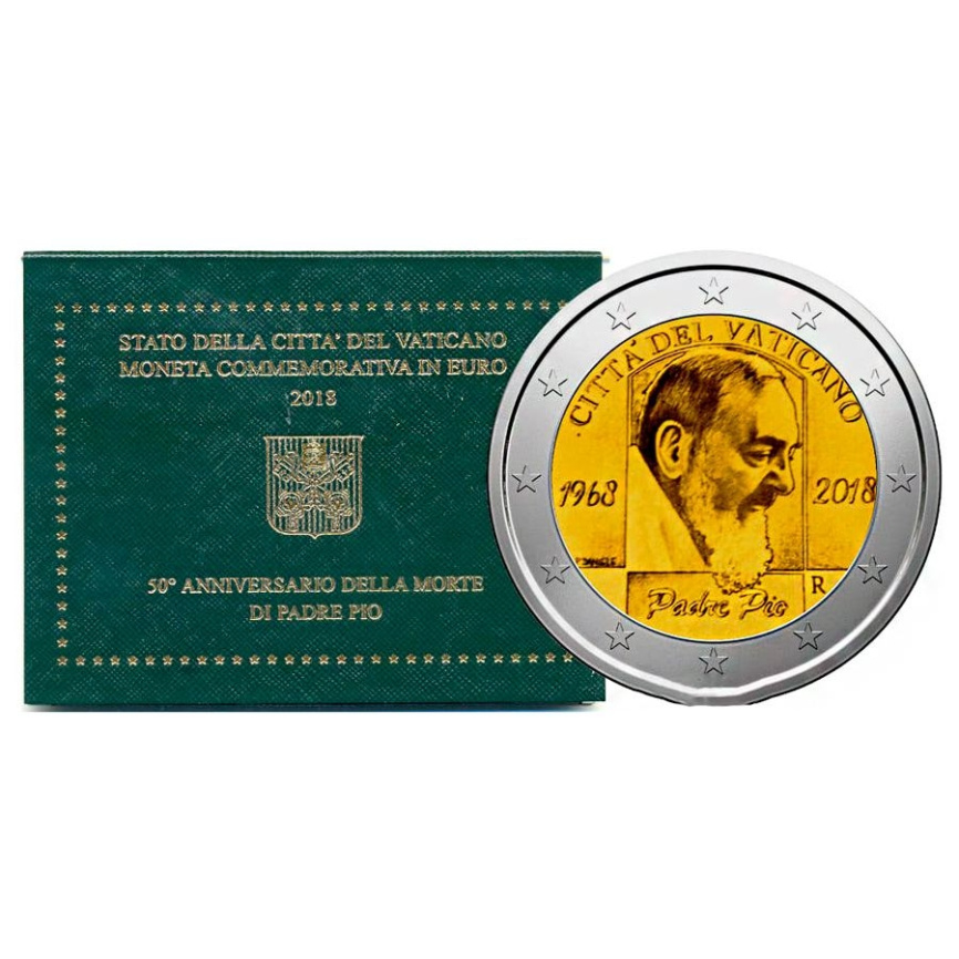2 евро Ватикан 2018 (в блистере) - 50 лет со дня смерти Падре Пио фото 1