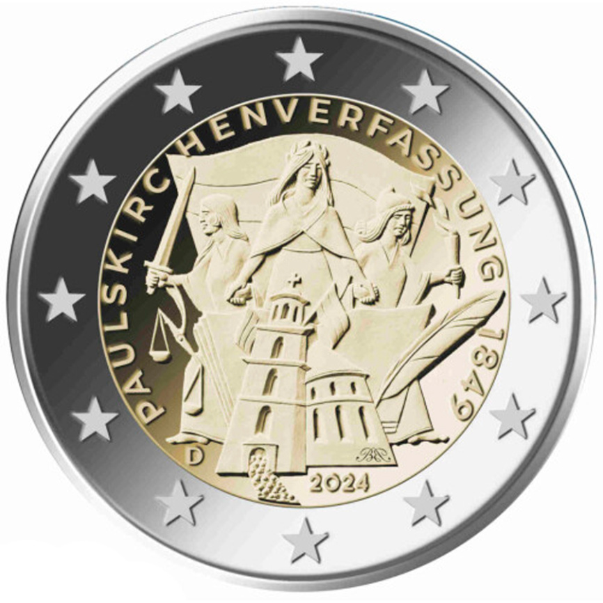 2 евро Германия 2024 - 175 лет Конституции Паульскирхе фото 1