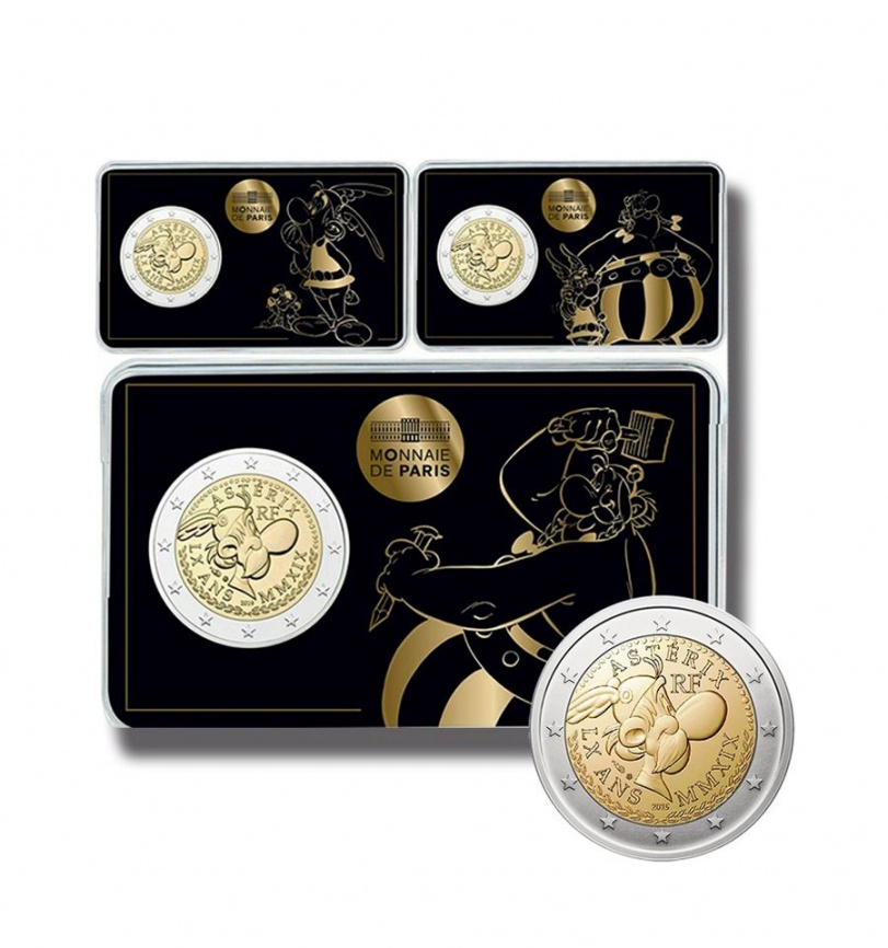 Набор 2 евро Франция 2019 (в блистере) - Астерикс и Обеликс (3шт) фото 1