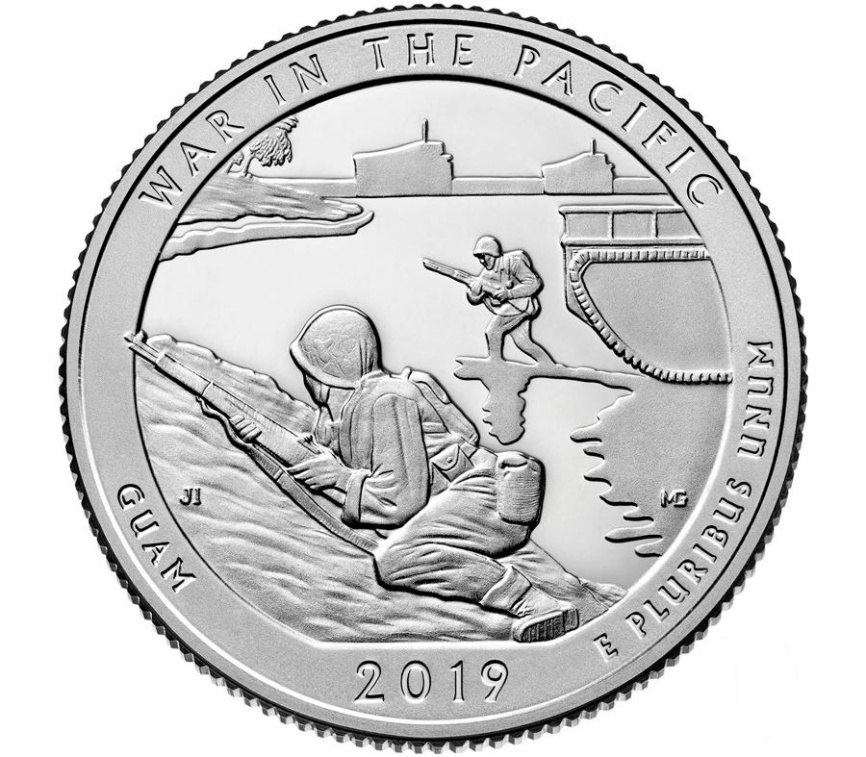Национальный монумент воинской доблести в Тихом океане, Гуам - Парки США, 2019 год, 25 центов фото 1