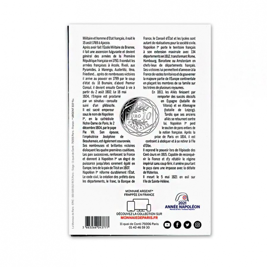 200 лет со дня смерти Наполеона - Франция, 10 евро, 2021 (в блистере) фото 2