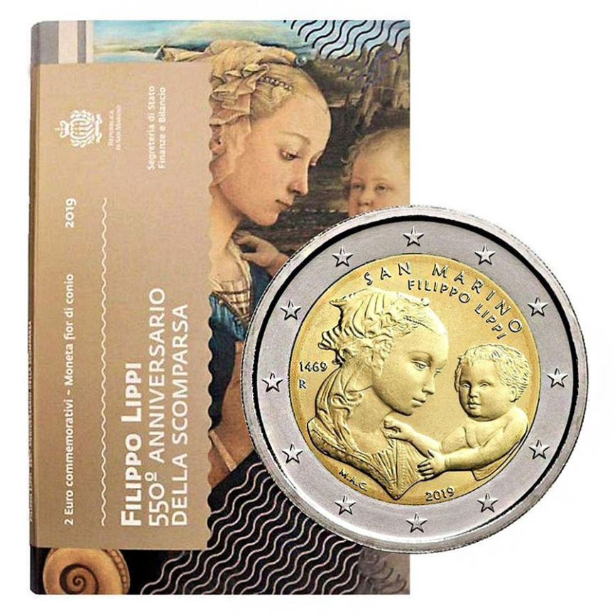 2 евро Сан-Марино 2019 (в блистере) - 550 лет со дня смерти Филиппо Липпи фото 1
