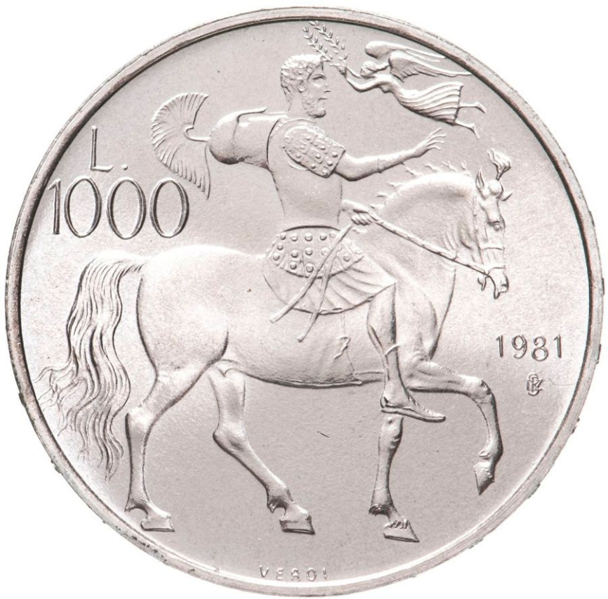 Сан-Марино 1000 лир 1981 - Энеида Вергилия (мужчина на коне) фото 1