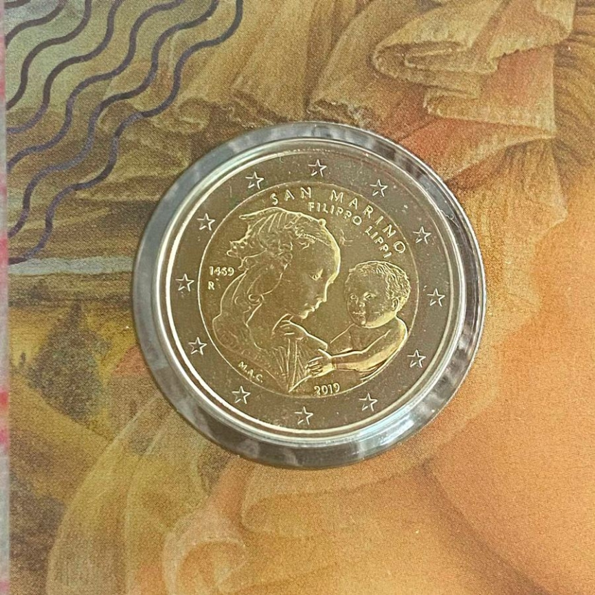 2 евро Сан-Марино 2019 (в блистере) - 550 лет со дня смерти Филиппо Липпи фото 3
