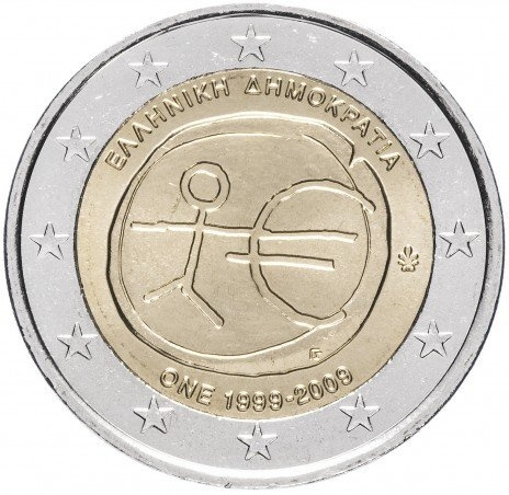 10 лет Экономическому и валютному союзу - 2 евро, Греция, 2009 год фото 1