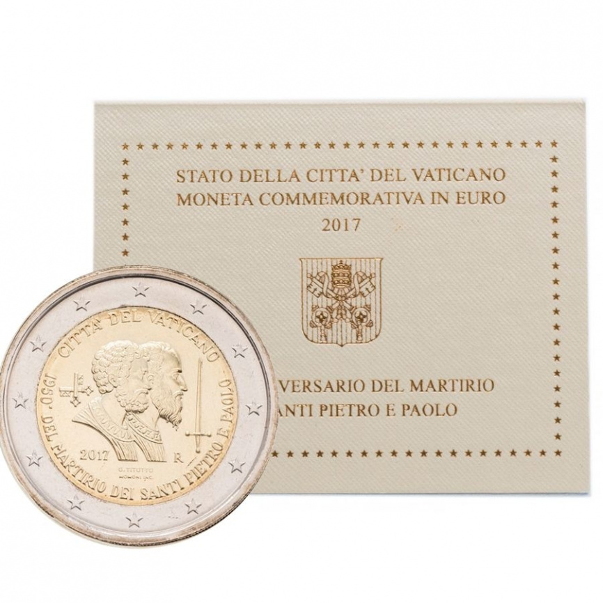 2 евро Ватикан 2017 (в блистере) - 1950-я годовщина мученической кончины Святого Петра и Святого Павла фото 1