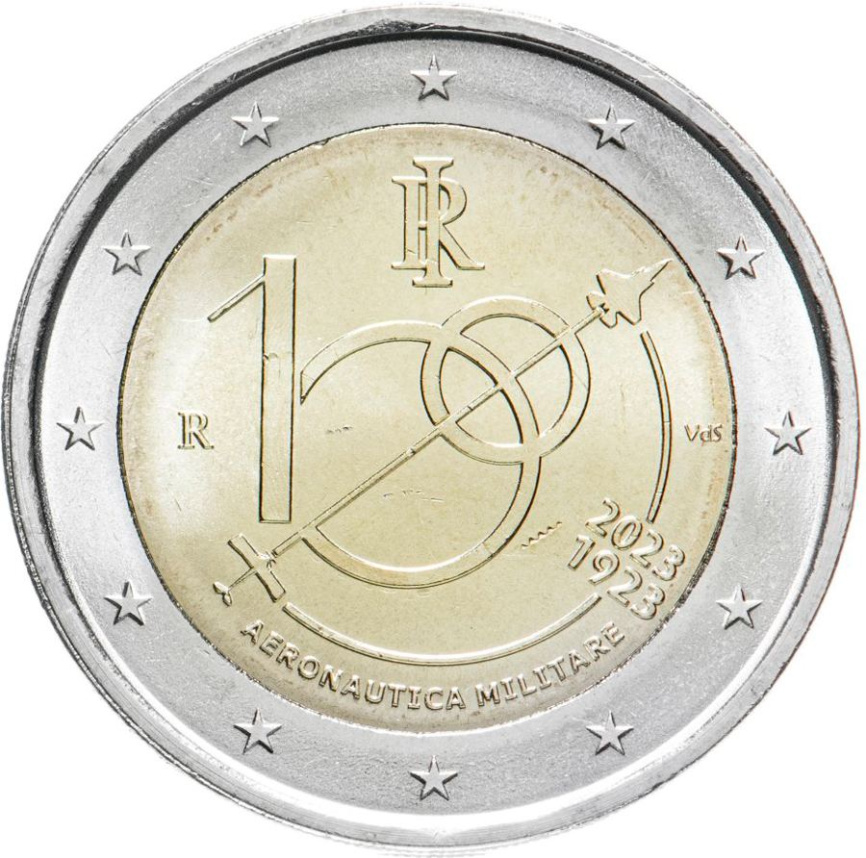 2 евро Италия 2023 - 100 лет военной авиации Италии фото 1