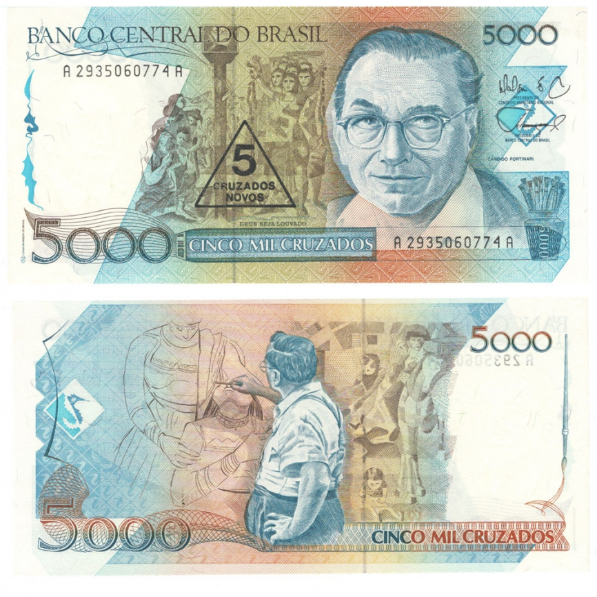 Бразилия 5 крузадо ново (5000 крузадо) 1989 год (надпечатка) фото 1