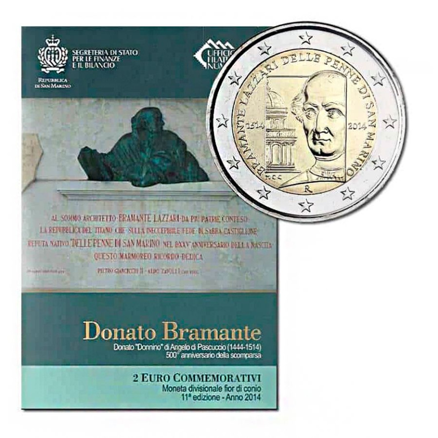 2 евро Сан-Марино 2014 (в блистере) - 500-летие со дня смерти Донато Браманте фото 1