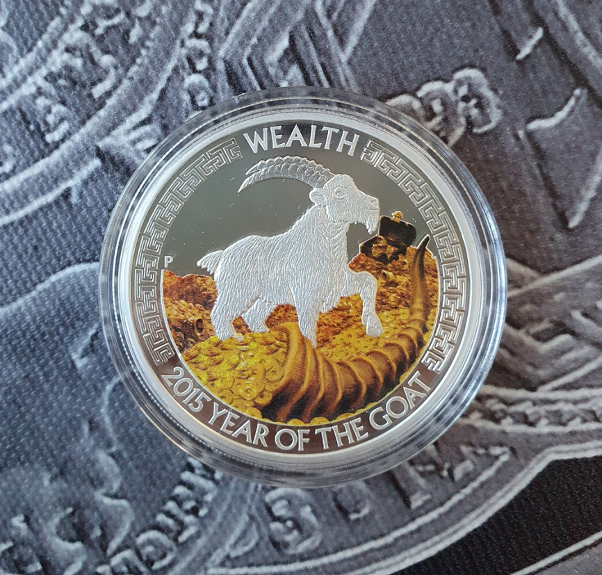 Год Козы WEALTH (БОГАТСТВО) - Тувалу, 1 доллар, 2015 год фото 2