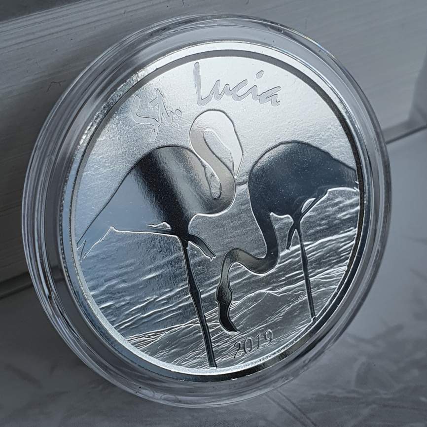 Фламинго, 2 доллара, Карибские острова, 2019 год фото 2