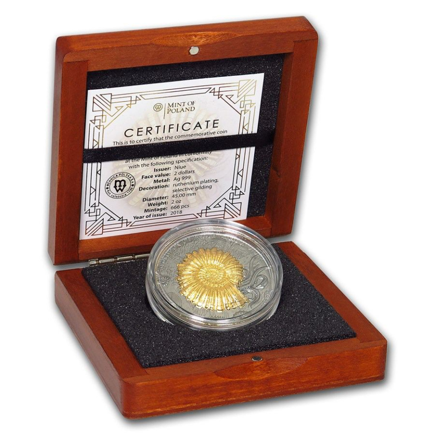 Аммонит, серия "Эволюция Земли" - 2oz, о.Ниуэ, 2018 год фото 4