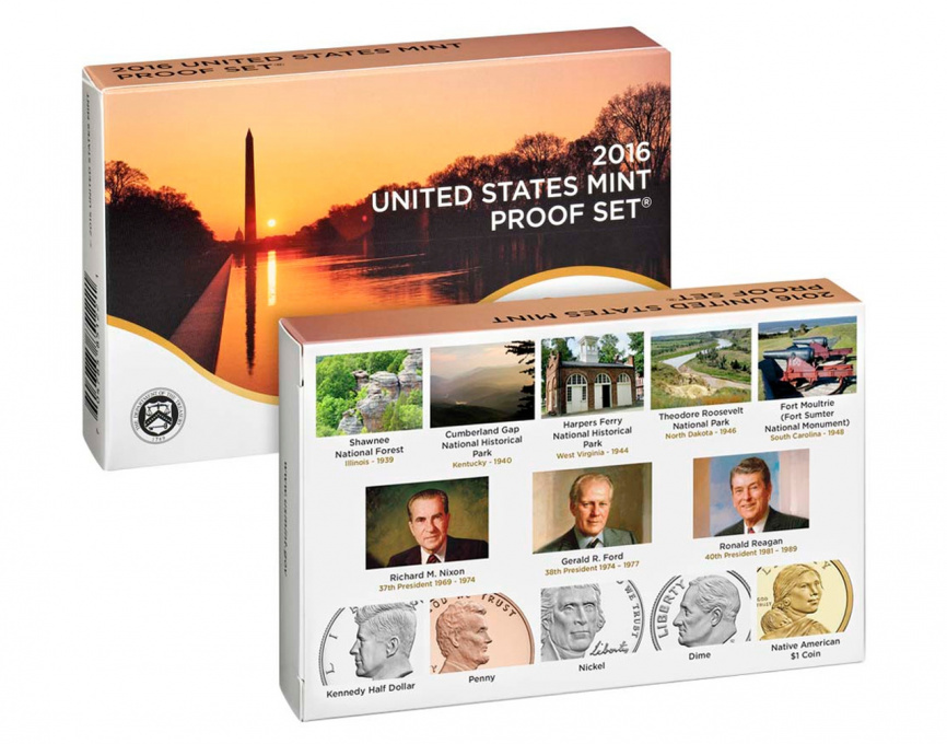 Набор "Президенты и Парки" (Сан-Франциско) Proof set (в планшетах) - США, 2016 год фото 2