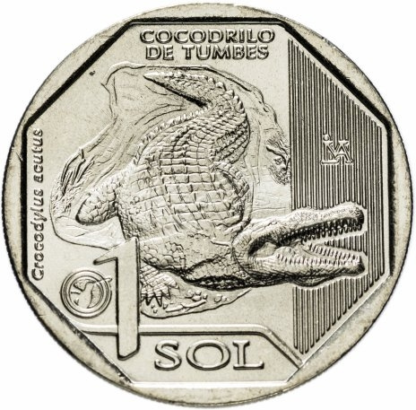 Острорылый крокодил (Crocodylus acutus) - "Фауна Перу", 1 соль (sol) 2017 год, Перу фото 1