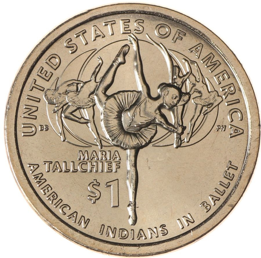 Мария Толчиф и американские индейцы в балете - Сакагавея, 1 доллар 2023 год, США фото 1