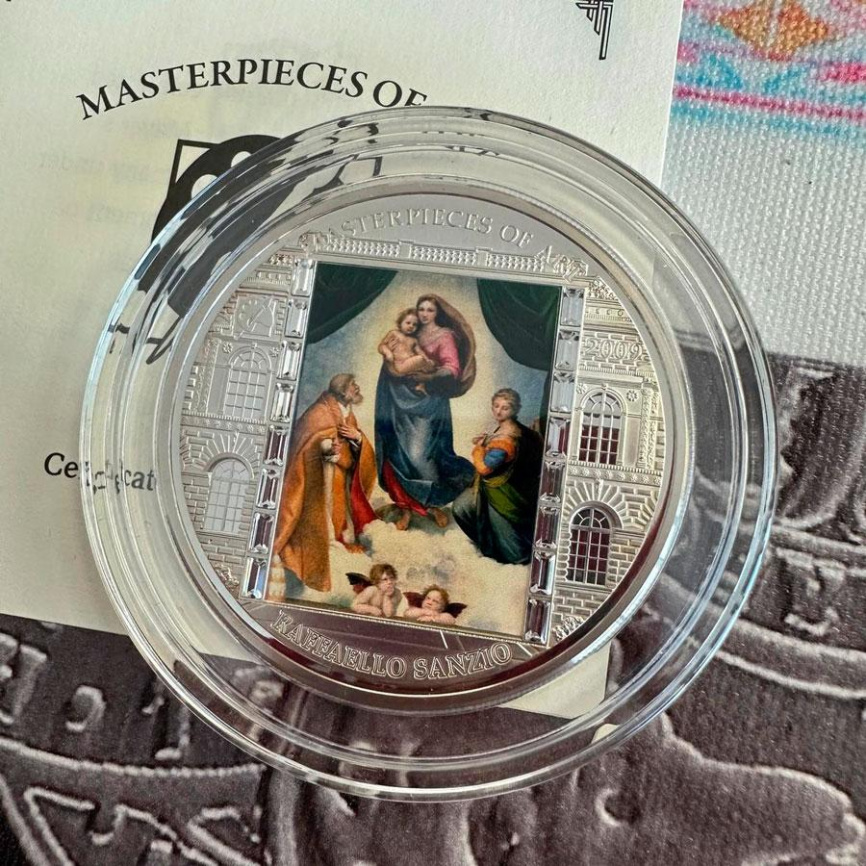 Сикстинская Мадонна (Рафаэль Санти), Шедевры искусства - о.Кука, 3oz, 2009 фото 2