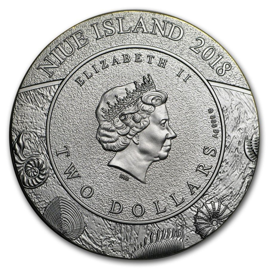 Аммонит, серия "Эволюция Земли" - 2oz, о.Ниуэ, 2018 год фото 2