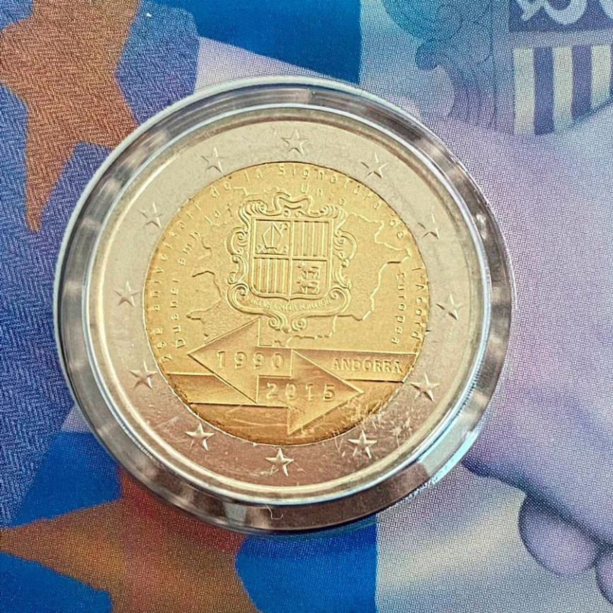 2 евро Андорра 2015 (в блистере) - 25-я годовщина подписания таможенного соглашения с Европейским союзом фото 2