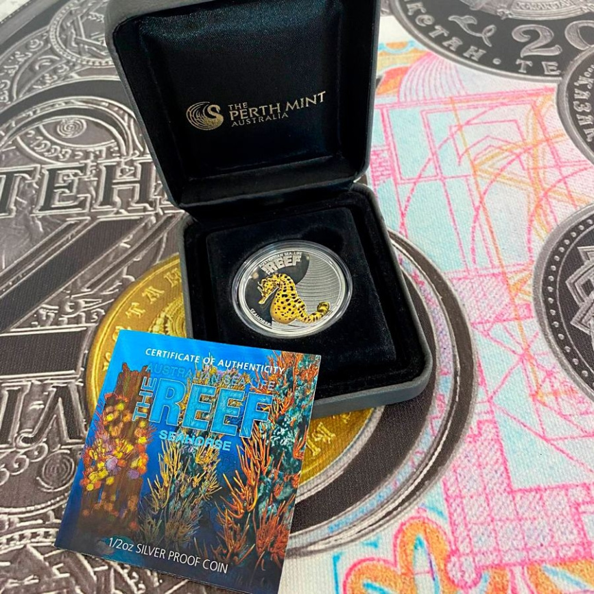 Морской конек "Риф. Морская жизнь Австралии" - 50 центов, 2010 год, серебро фото 5