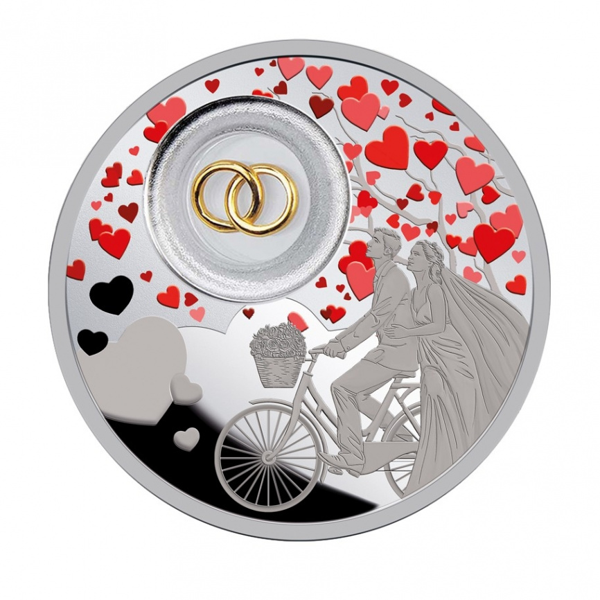 Свадебная монета с кольцами - о. Ниуэ, 1 доллар, 2018 год фото 1