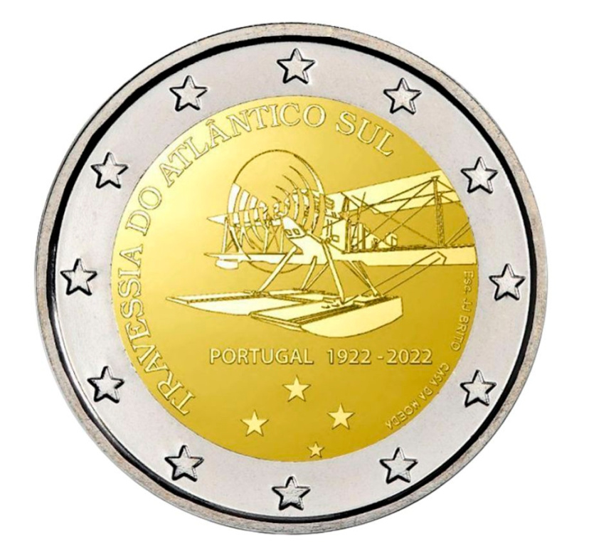 2 евро Португалия 2022 - 100 лет перелету через Южную Атлантику фото 1