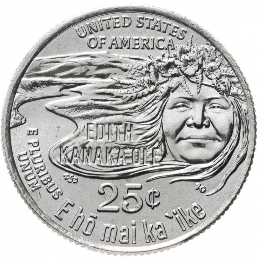 Эдит Канакаоле, серия Женщины Америки - 25 центов, США, 2023 год фото 1