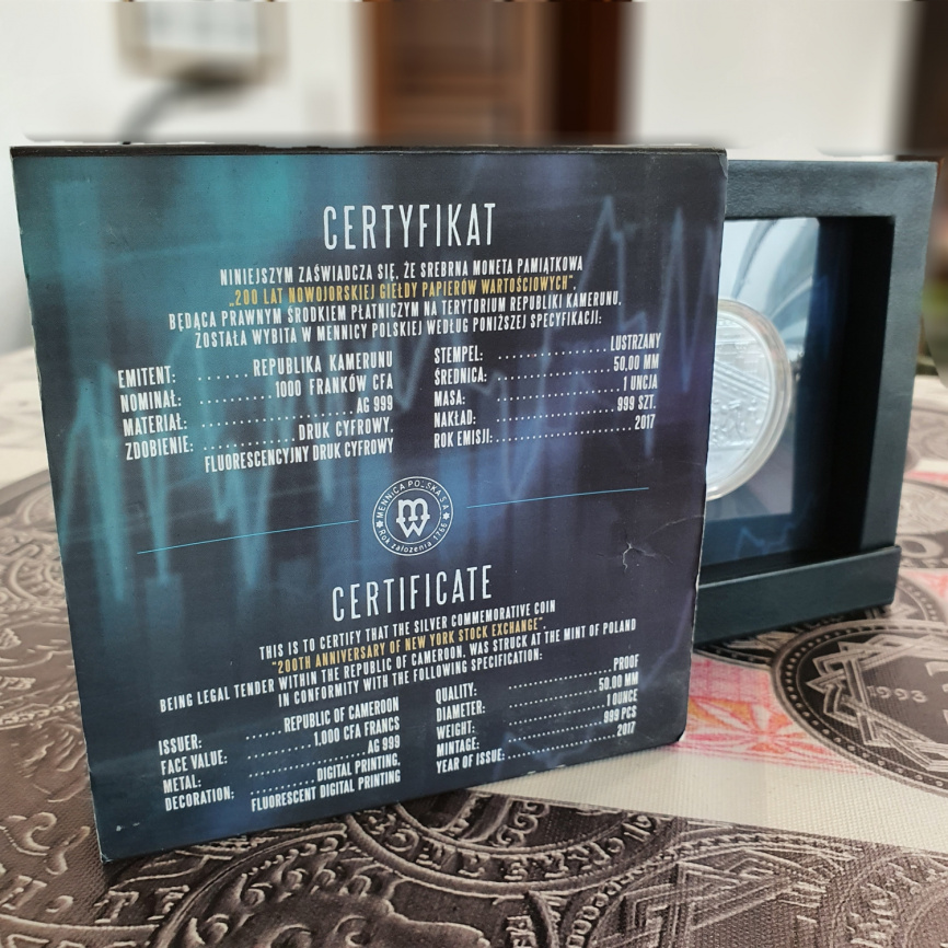 200 лет NYSE | 1000 франков | Камерун | 2017 год фото 6