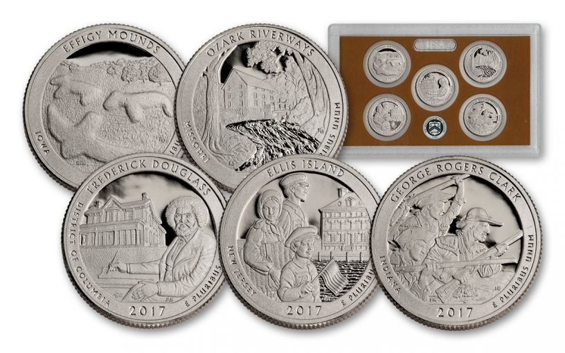 Набор "Парки" Proof set (в планшете) - 25 центов, США, 2017 год фото 2
