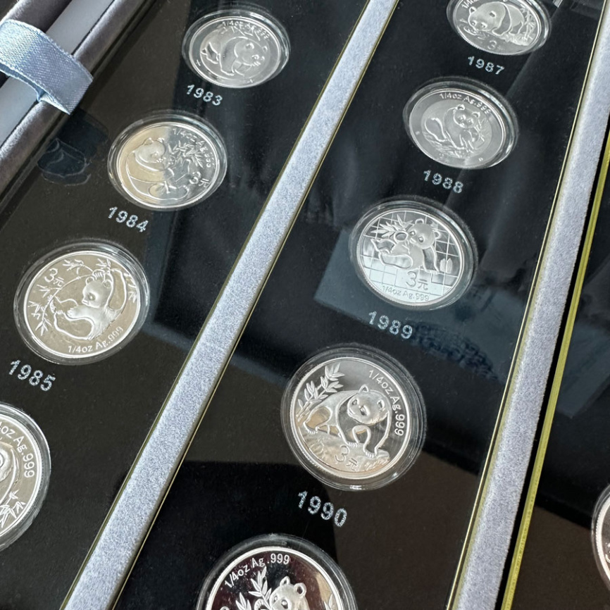 Набор монет 1/4oz "25 лет китайской панде 1982-2007" - серебро фото 5