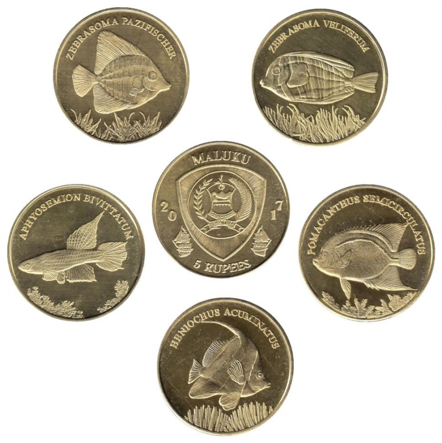 Набор "Рыбы" (4 шт.) - 5 рупий, Малуку, 2017 год фото 1