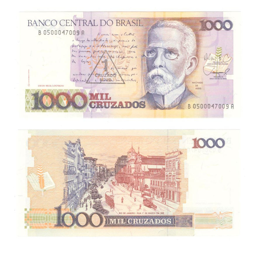 Бразилия 1000 крузадо (1 крузадо ново) 1989 год (с надпечаткой) фото 1
