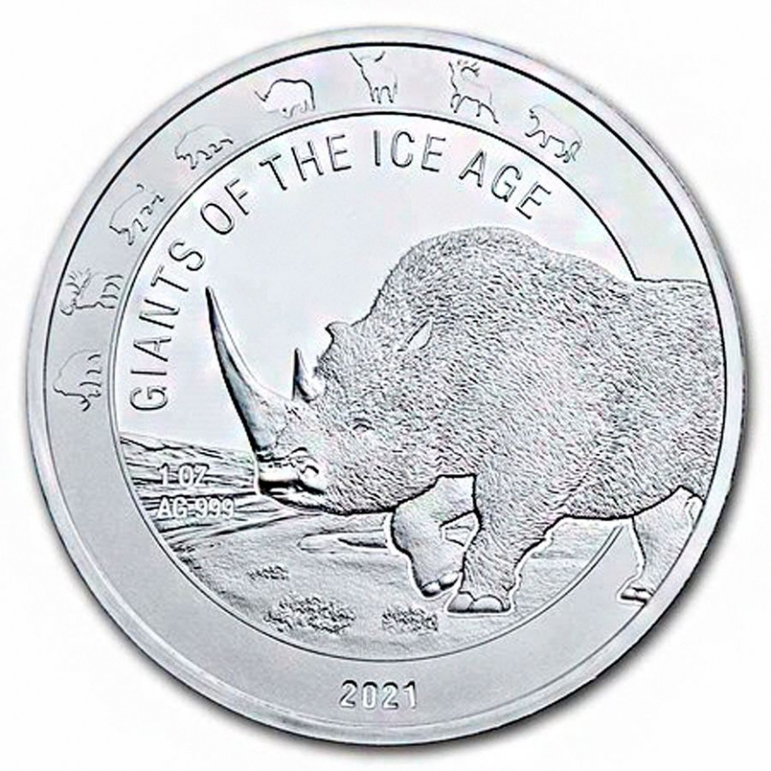 Носорог, серия "Гиганты ледникового периода" - Республика Гана, 5 седи, 2021 год фото 1