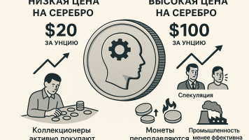 Дорогое серебро ($100+) против дешёвого ($20 за унцию): что выгоднее для коллекционеров и инвесторов?
